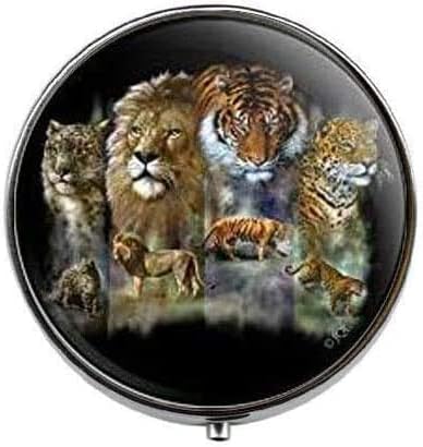 Leão Tiger Snow Leopard - Art Photo Pill Box - Charm Pill Box - Caixa de doces de vidro