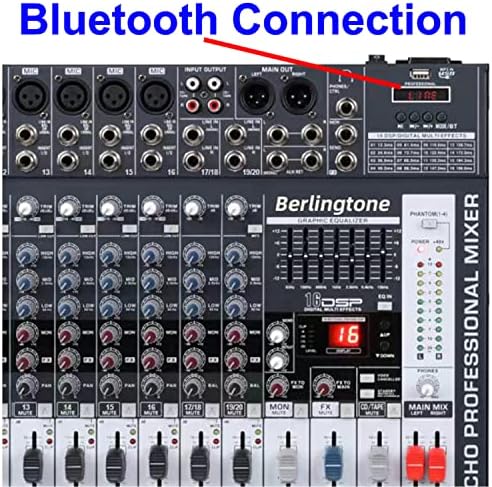 Berlingtone BR -200MX, 20 - Misturador de áudio Bluetooth de 20 canal - DJ Som Controller, USB MP3 Player, 16 XLR Microfone Jack,