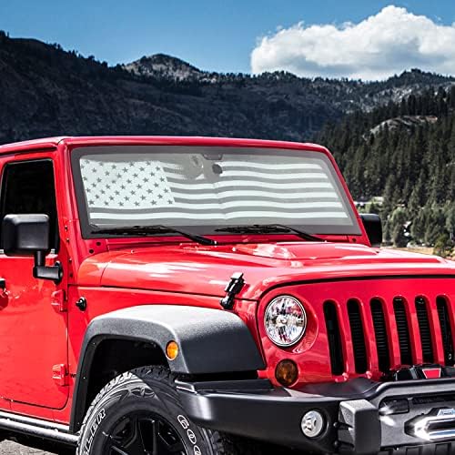 SQQP Windshield Sun Shade Compatível com 1997-2018 Jeep Wrangler TJ JK JKU, bandeira da janela frontal da bandeira