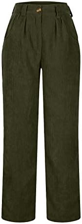 Calças de veludo casual para mulheres com cintura alta calça de perna reta com bolso saindo de calça sólida de comprimento