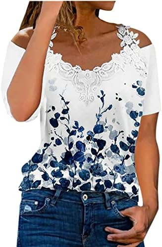 Lady Top Fall Summer Summer Manga Shorve Rouvas Trendy Off the ombro Lace Cotton V Neck Neck Lounge Top camiseta para Lady F5 F5