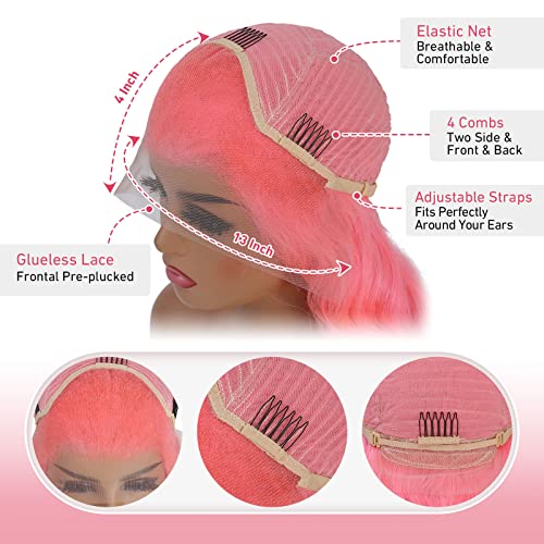 Byanny rosa renda frontal peruca humana cabelo 13x4 onda corporal perucas de glueless cabelos humanos pré -colorido colorido hd renda frontal perucas rosa para mulheres 160% densidade