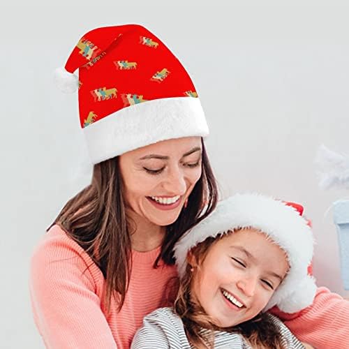 Silhueta de cabra Chapéu de Natal engraçado Papai Noel Hats Plush curto com punhos brancos para suprimentos de decoração de festa de férias de Natal