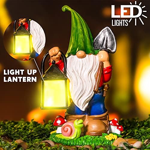 Estátua de Gnome ao ar livre de Joiedomi com luzes LED solares, estatueta de resina de Natal com lanterna, jardim solar jardim gnome