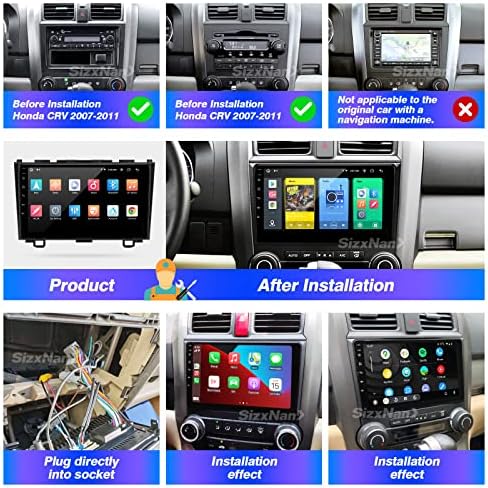 Sizxnanv para Honda CRV 2007 2008 2009 2010 2011 2011 Android 10 Touch Screen Compatível com CarPlay Android Auto, carro de rádio de