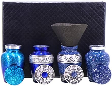 O MEMORIAL AZUL Blue Small Urns for Human Ashes Feminino Male | Conjunto de 4 Urns de lembrança premium com quatro sacolas de
