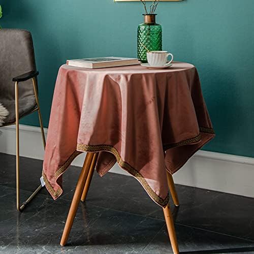 Tobleta quadrada de mesa para mesa redonda, toalha de mesa de veludo holandesa de cor sólida com design de borda de linha de