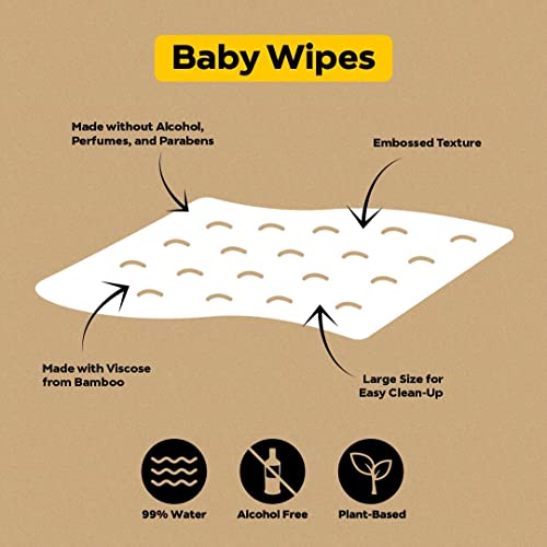 Dyper viscose de bambu Baby Wet Wipes | 99,9% de água sem perfume para a pele recém -nascida sensível | Hipoalergênico | Ingredientes honestos | Feito com Materiais* à base de plantas | Face & Hand | Pacote de 10