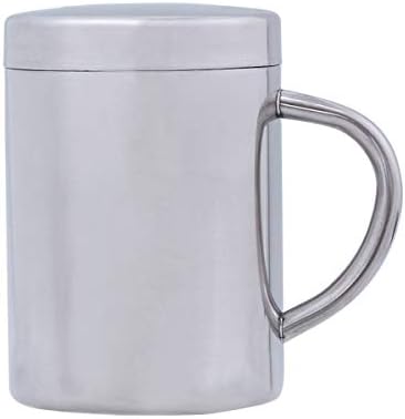 Xícara de café doitool, 280 ml de xícara de leite em aço inoxidável com tampa de parede dupla de parede dupla para caneca para caneca