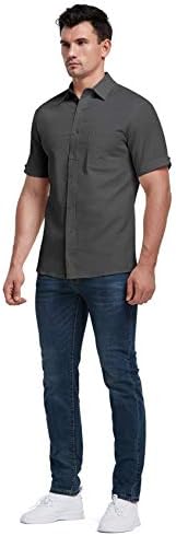 Aimeilgot masculino de manga longa/curta Camisetas de linho de linho casual para baixo camisetas espalhadas camisas