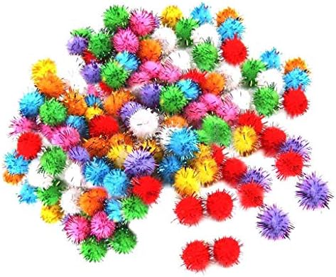 Mini colorido colorido brilho brilhante Tinsel Pompom Balls Toys f/Dog Cat Bird Pack de 100