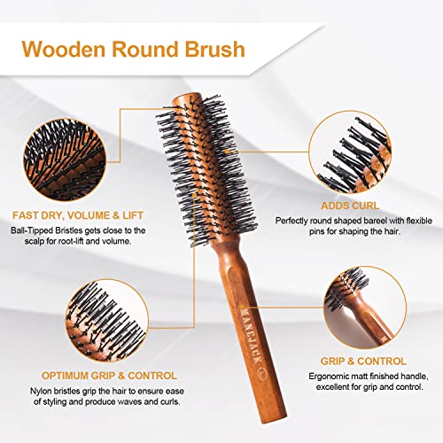 Escova de cabelo redondo de madeira masculina - cerdas profissionais de nylon de rolos de quiff - pente de cabelo seco