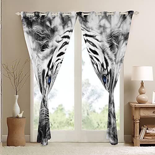 Cortinas de tigres brancas erosébridas 104 x84 estampa de animal 3d para crianças meninos adolescentes cortinas de janela chique design