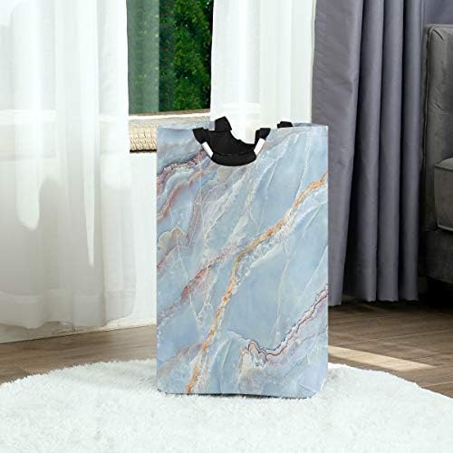Yyzzh estampa de mármore azul claro com granito dourado texturizada grande lavanderia bolsa de cesta de cesta de compras colapsível