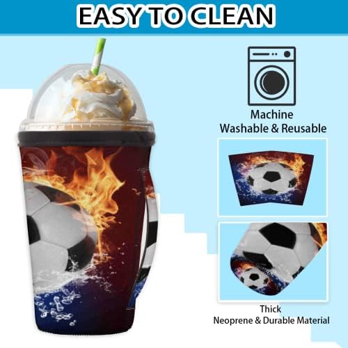 Bola de futebol na manga de café gelada de gelo com alça, reutilizável neoprene isolado de café capa de xícara de copo para bebidas