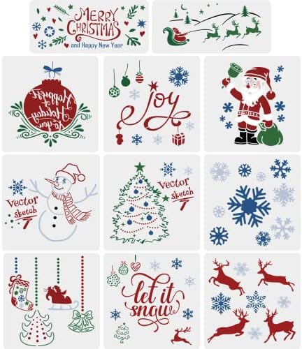 11 peças estênceis de natal para pintar em madeira variada reutilizável férias de férias de férias de Natal Estêncils de
