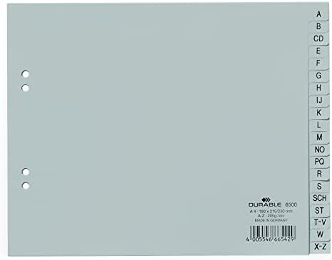 Índice Durável de Polipropileno 650010 A-Z Cobrindo Parcialmente 215/230 x 180 mm, 20 folhas, pacote de 20
