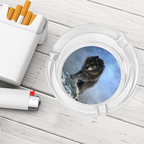 Lobo terrível com olhos azuis profundos cinzeiros de vidro de cigarro redondo bandeja de cinzas para o hotel em casa Mesa Top decoração