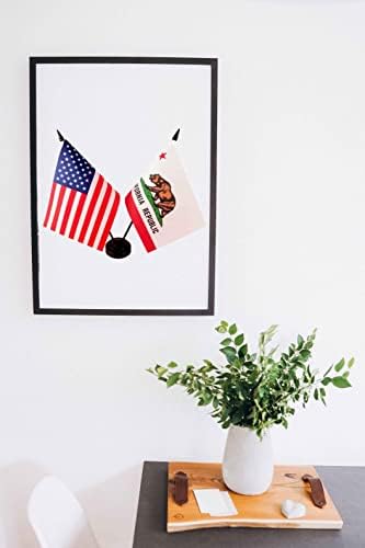 Zigvert America & California Twin Desk Bandal, bandeiras de mesa dos EUA na Califórnia, 8 x 5 polegadas American & California Deluxe Sand Stand Set - Miniatura USA & California Stick Flag com bandeira de bandeira
