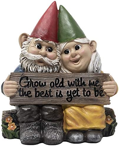 Romantic Gnome Casal estatueta em bancada com leitura de placas envelhece comigo, o melhor ainda está para ser romântico para mulheres ou idéias de presentes para mulheres para o dia dos namorados