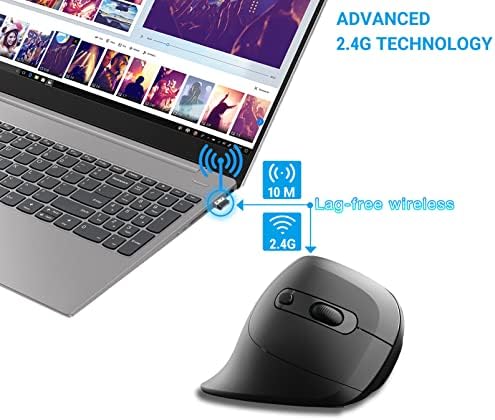 Mouse sem fio vertical, ratos verticais ópticos de 2,4g ergonômicos, design de 6 botões com DPI ajustável 800/1200/2400/3200 para windows laptop desktop PC Office PC Office Office PC Office PC Office