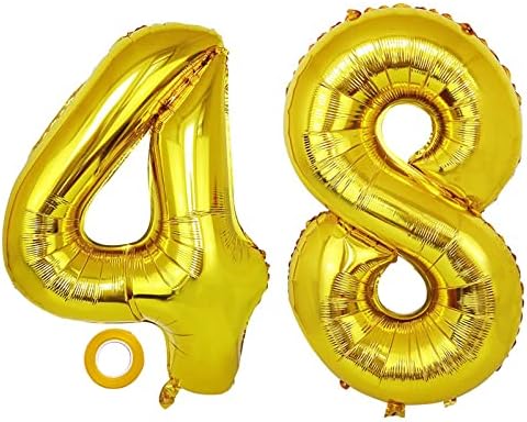 SHIKUER Número 48 balões de 32 polegadas Alfabeto de balão digital 48 anos Balões de aniversário 48 Balões de hélio