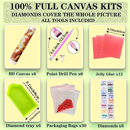 Pacote de 6 kits de pintura de diamante 5D de pacote para adultos e crianças kits de arte de diamante completa kits