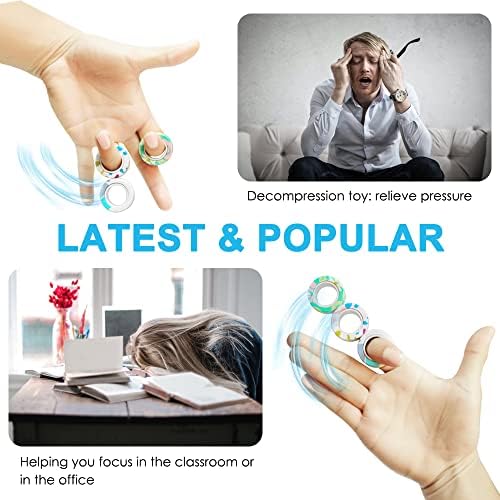 Pushmick 9 PCs Anéis magnéticos de dedo Fidget Toys, anéis de ímãs coloridos, grandes anéis de inquietação para treinar a ansiedade
