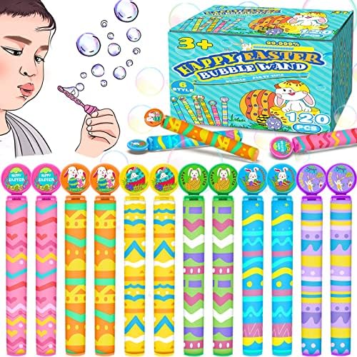 120 PCS Bubble Wand para Favors de festa de Páscoa com caixa de presente, mini bolhas de Páscoa decorações em massa para crianças, pequeno brinquedo para crianças em sala de aula de escola, cesto de páscoa