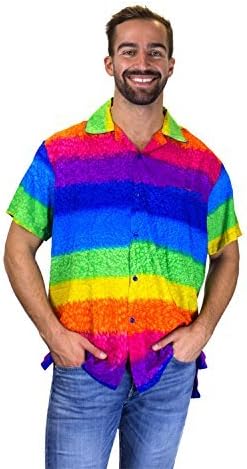 Camisa havaiana funky para homens de manga curta horizontal de pacote dianteiro, multicolorido