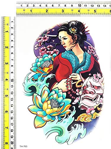 Parita Big Tattoos Geisha Girl Floral Lotus Cartoon Tattoo Adesivo Novo Tatuagens da velha escola Designs à prova d'água Art Body