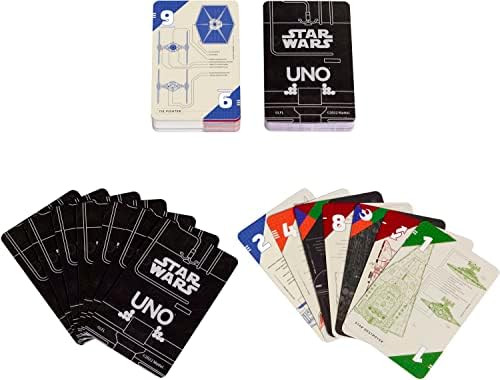 Mattel Games UNO Star Wars Schematics Card Game para crianças e adultos com plantas de estações espaciais, navios e dróides