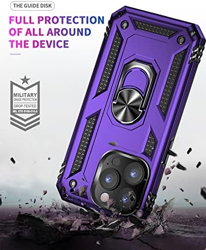 Caixa telefônica do Korecase iPhone 14 Pro Max, Proteção Extreme Armadura Militar Dada Camada de Proteção Ring Kickstand Purple
