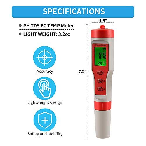 Testador de medidor de pH iPower digital para água potável com função TDS/EC/Temp, ± 0,1 precisão, faixa de medição de 0-14.0