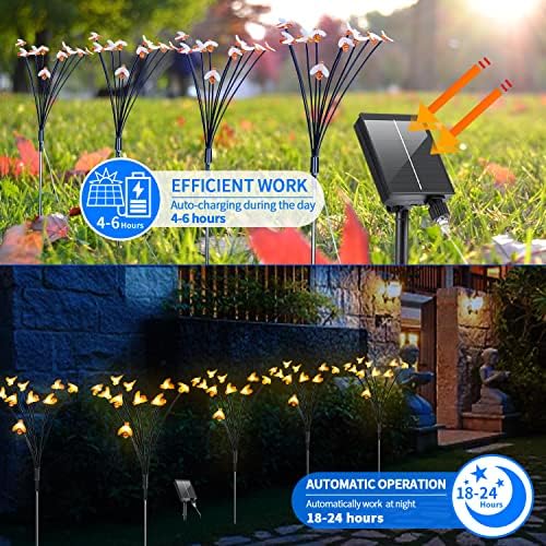Zrjnled Solar Garden Lights 4 pacote, luzes de abelha ao ar livre 8 modos de iluminação, 40 luzes de fogo decorativas de LEDs à prova d'água, com controle remoto, influenciado pelo vento, para o pátio da passarela do backyard