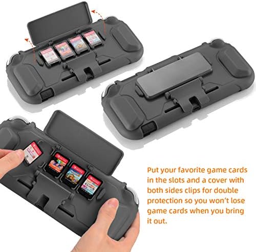 Pacote de caixa de proteção para Nintendo Switch Lite, protetor de tela de vidro temperado, 4 slots para cartas de jogo, kick-stand,