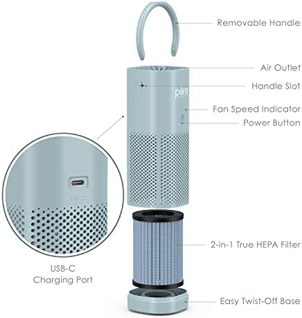 Enriquecimento puro PureZone Mini Purificador de ar portátil e pacote de filtro - O filtro HEPA verdadeiro limpa o ar, ajuda a aliviar