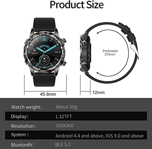 Bluenext Sport Smart Watch for Android Phones Smartwatch para homens Mulheres de 1,32 polegada Redonda Treno de toque, Bluetooth-call Sleep Monitorando a freqüência cardíaca sangue