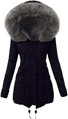 Casaco de parka quente e quente de inverno feminino com capa de pele falsa removível para casaco de peles de peles casaco