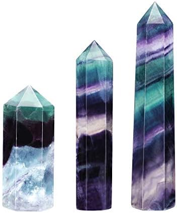 Crystaletars cura de fluorita Crystal Wands Set Faceted Prism Gemstone Point Wand esculpido Reiki Healing Stone com presente de caixa para o Natal