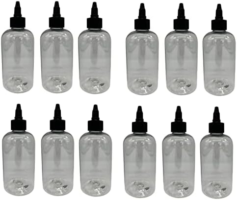 8 oz de garrafas plásticas claras de Boston -12 Pacote de garrafa vazia Recarregável - BPA livre - óleos essenciais - aromaterapia | Black Twist Top Cap - Feito nos EUA - por fazendas naturais…