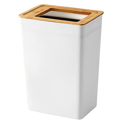 Lixo slim lixo de Doyingus 2,3 gal, lixo pequeno com lata de plástico retangular de tampa de bambu para banheiro,