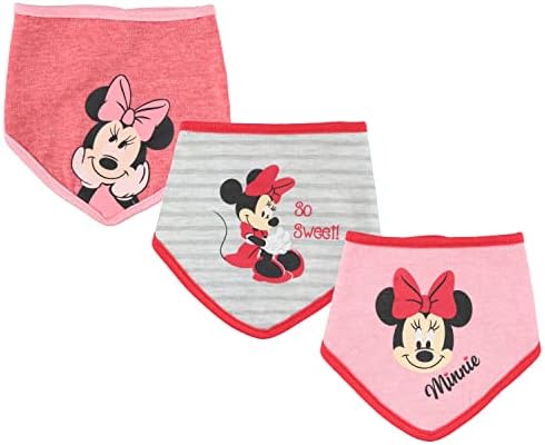 Disney Baby Girls 'Bandana Bibs 3 Pack Conjunto para alimentação, dentição e babar, vermelho/cinza/rosa