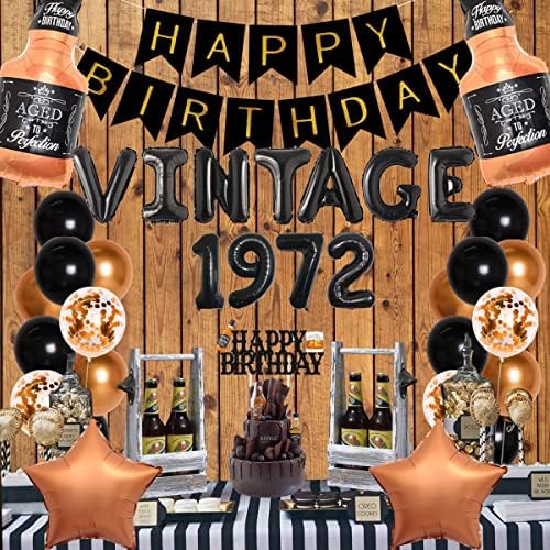 52ª Decorações de aniversário Whisky Birthday Party Supplies Vintage 1972 Balão de balão, Banner de Feliz Aniversário, Balões