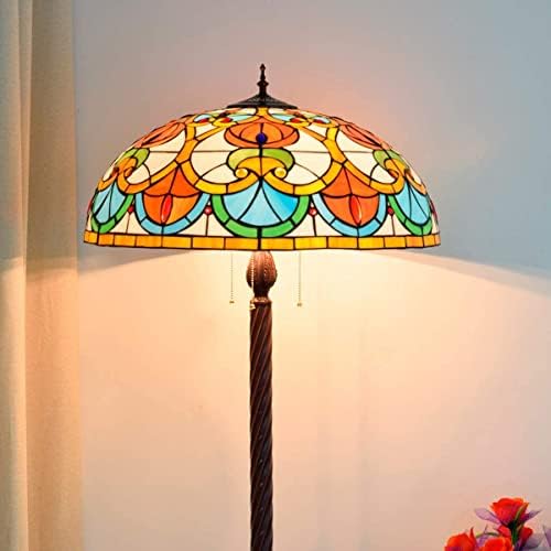 Lâmpada de chão qulaco European vintage em pé de lâmpada feita à mão, manchado de vidro Reading para quarto da sala, 65,3 polegadas de altura, 50cm Happy House