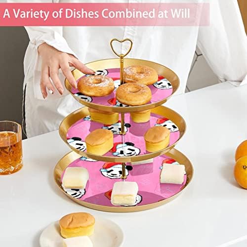 3 Placa de fruta de cupcake de 3 camadas de sobremesa Plástico para servir suporte de exibição para casamento de aniversário Decorações de chá de chá de chá de bebê redondo, panda rosa