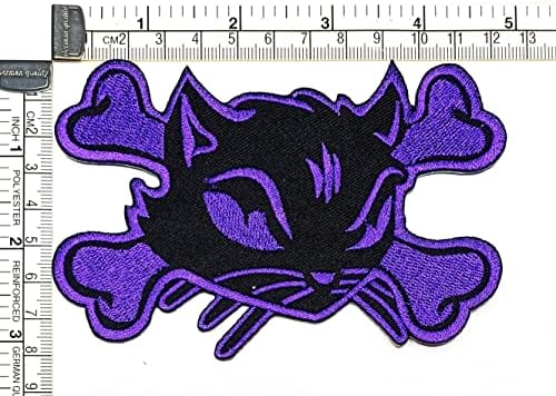 Kleenplus Halloween Bordado Bordado adesivo de tecido Purple Cat Skull e Crossbones Cartoon Crianças Crianças Ferro Em Sew