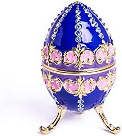 Keren Kopal Blue decorada Faberge Egg Box Russian Egg Decorada com Cristais Swarovski Collectors