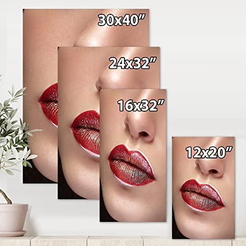 Designq Close Up Lips With Professional Make Up & Lipstick Modern Canvas Wall Art