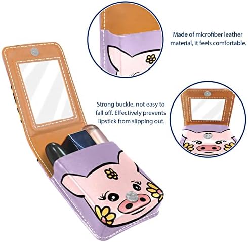Bolsa de batom de batom de maquiagem de oryuekan com espelho portátil de armazenamento portátil de armazenamento de armazenamento de lipshl Gloss, girassol de porco animal de desenho animado